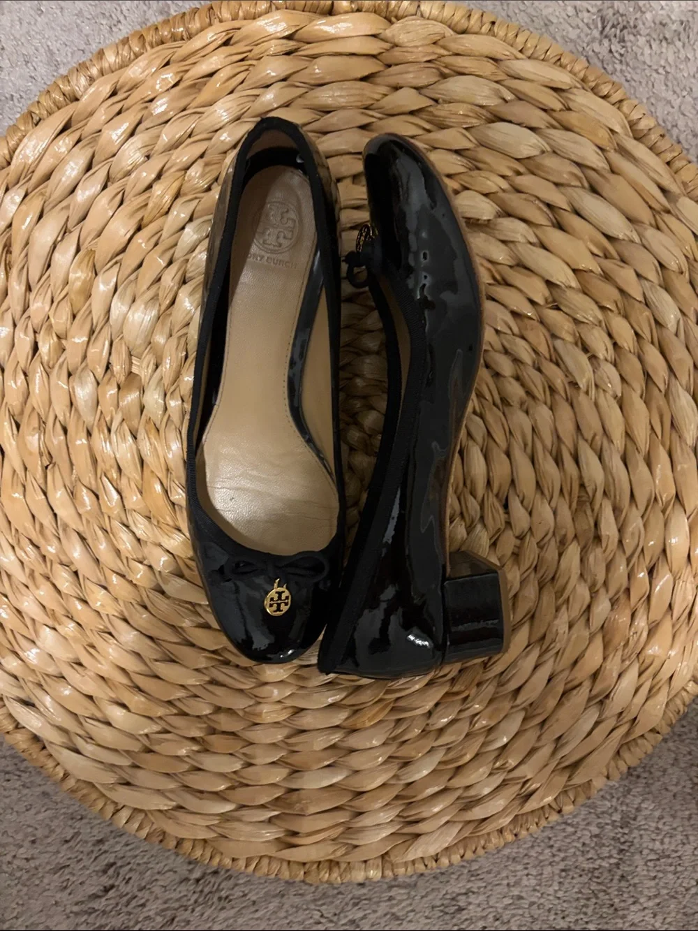 Tory Burch Black Patent Leather Logo Ballet Flats
